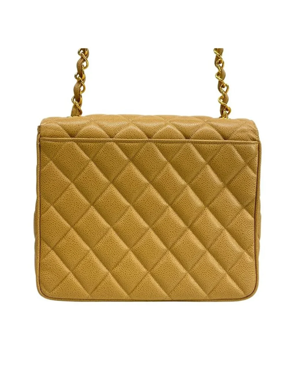 Chanel Shoulder Bag Quilted Beige Gold Chain Jumbo CC Logo